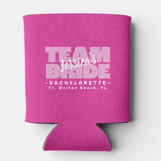 Bachelorette Team Bruid Bruiloft Cool Retro Roze Blikjeskoeler (Achterkant)