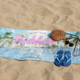 Bachelorette Tropical Palms Neon   Monogram Strandlaken