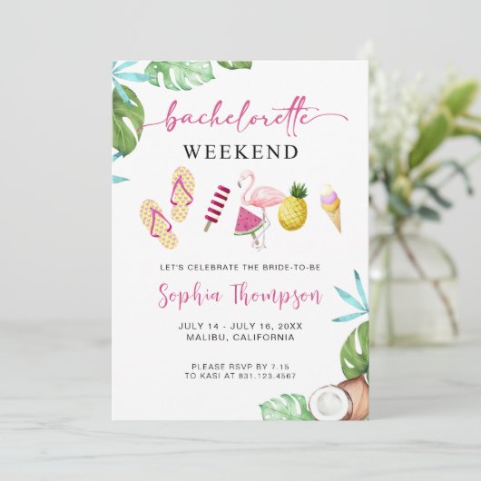 Bachelorette Tropicale Palm Beach Invitation (Debout devant)
