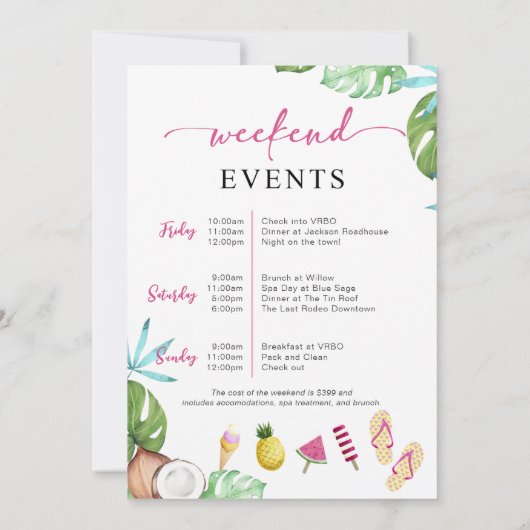 Bachelorette Tropicale Palm Beach Invitation (Dos)