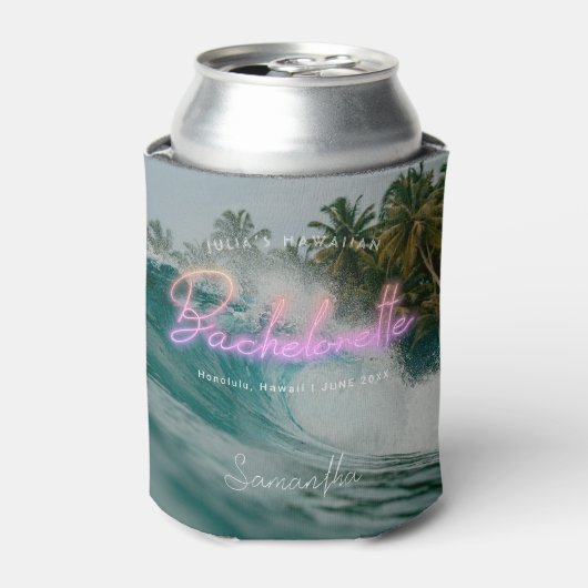 Bachelorette Tropische Palmen Neon | Monogram Blikjeskoeler (Blikje Voorkant)