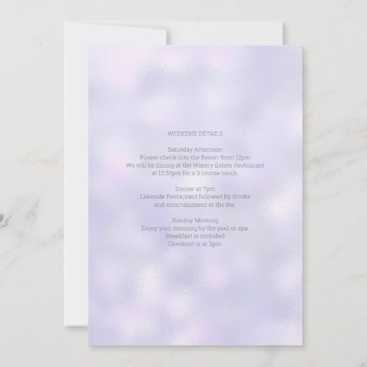 Bachelorette violet et or Invitation du week-end (Dos)