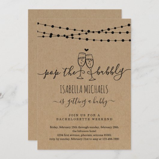 Bachelorette Week-end Invitation & Itinéraire (Devant / Derrière)