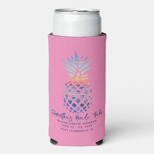 Bachelorette Weekend Feest Roze Ananas Script (Seltzer Voorkant)
