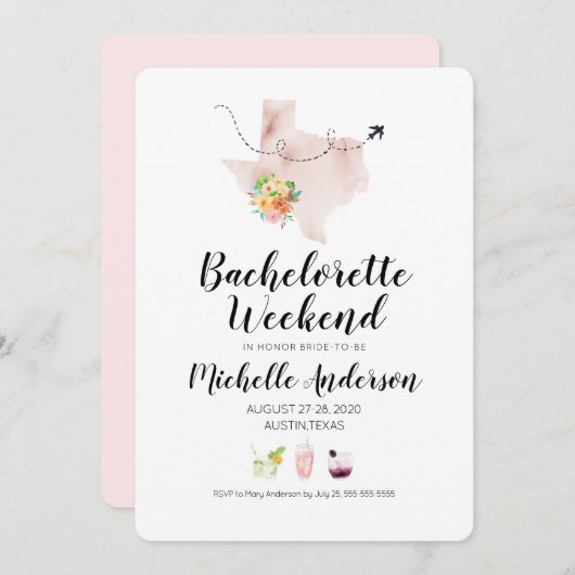 Bachelorette Weekend in Austin Texas Invitation (Devant / Derrière)