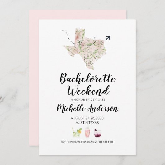 Bachelorette Weekend in Austin Texas Invitation (Devant / Derrière)