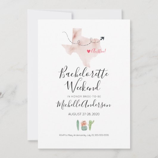 Bachelorette Weekend in Austin Texas Invitation Kaart (Voorkant)
