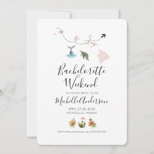 Bachelorette Weekend in Honolulu Hawaii Invitation (Devant)