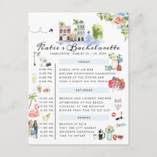 Bachelorette Weekend Itinerarium Charleston, SC Uitnodiging Briefkaart