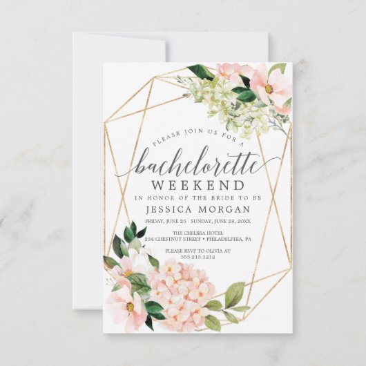 Bachelorette Weekend Itinerary Blush Hydrangea Kaart (Voorkant)