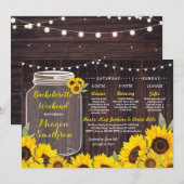 Bachelorette Weekend Itinerary Bridal Sunflower Kaart (Voorkant / Achterkant)