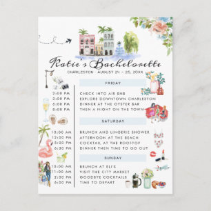 Bachelorette Weekend Itinerary   Charleston, SC Uitnodiging Briefkaart