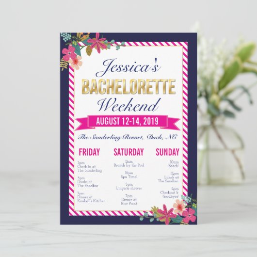Bachelorette Weekend Itinerary Invitation Programma (Staand voorkant)