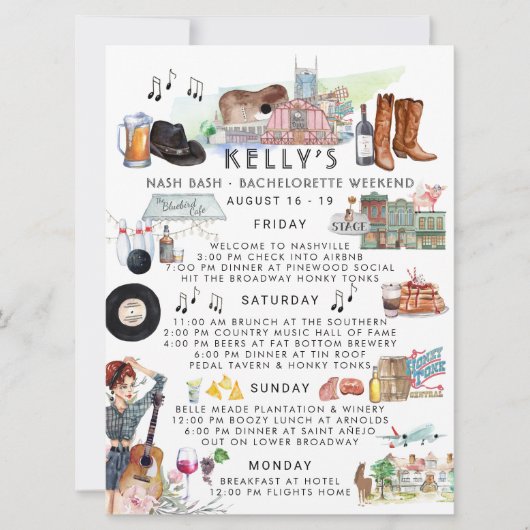 Bachelorette Weekend Itinerary | Nashville Kaart (Voorkant)