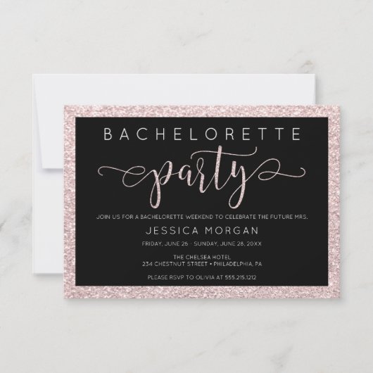 Bachelorette Weekend Itinerary Rosé Gold Invite Kaart (Voorkant)