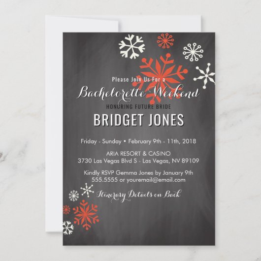 Bachelorette Weekend Itinerary Winter Chalkboard Kaart (Voorkant)