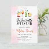 Bachelorette Weekend Reisplan Cocktail Drankjes Kaart (Staand voorkant)