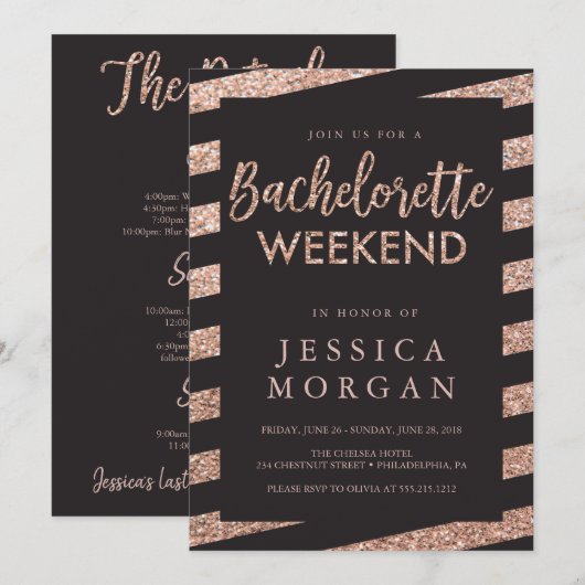 Bachelorette Weekend reisroute Glitter Stripes Kaart (Voorkant / Achterkant)