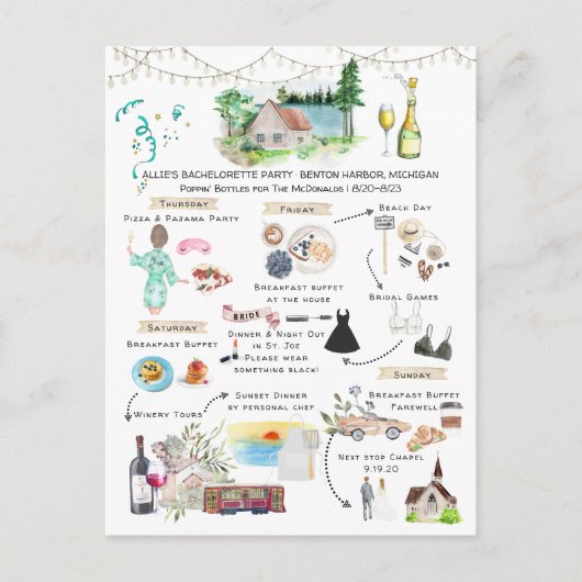 Bachelorette Weekend Route | Lake Michigan Uitnodiging Briefkaart (Voorkant)