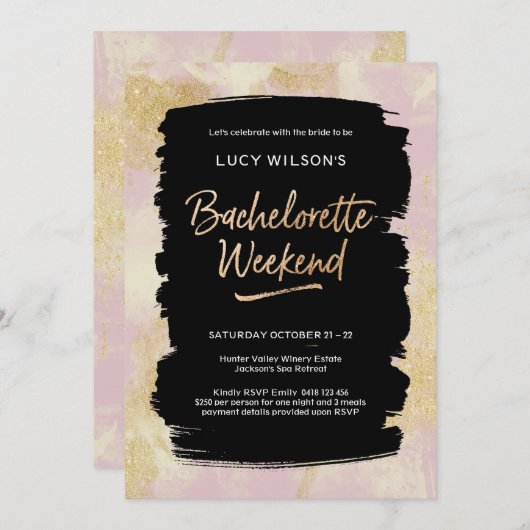 Bachelorette Weekend Uitnodiging Roze Goud Glitter (Voorkant / Achterkant)