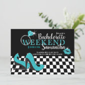 Bachelorette-weekend | zwart & Turquoise Kaart (Staand voorkant)