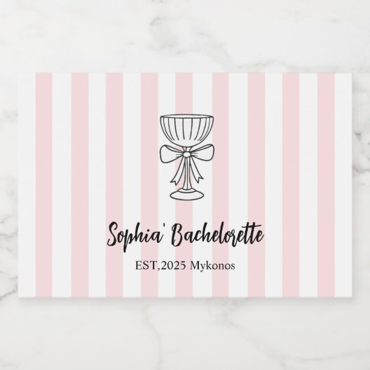 Bachelorette Wine Label | roze streep Sparkling Wijnetiket (Enkel label)