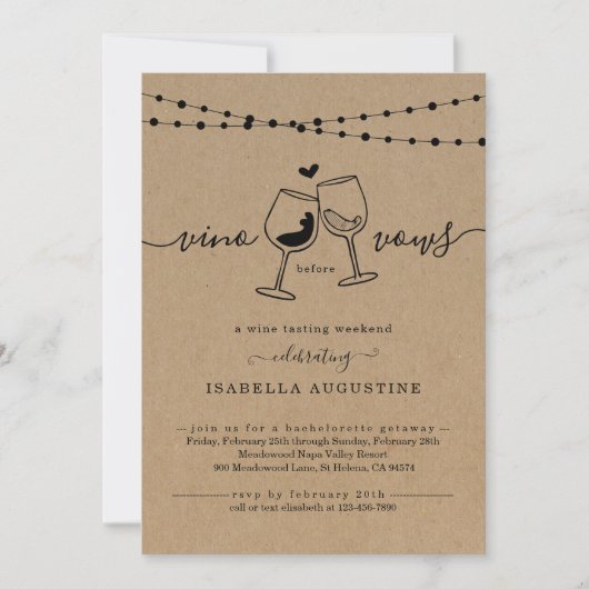 Bachelorette Wine Tasting Weekend Itinerary Invita Kaart (Voorkant)