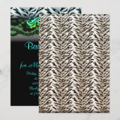 Bachelorette Zebra Lace Party Invitation Blue Gree (Devant / Derrière)
