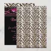 Bachelorette Zebra Lace Party Invitation rose 2 (Devant / Derrière)