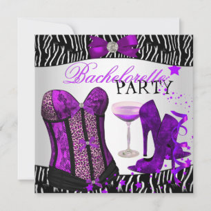 Bachelorette Zebra Paarse Corset Champagne Kaart