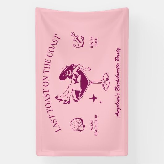 Bacheloretteparty op het strand: laatste toast aan spandoek (Verticaal)