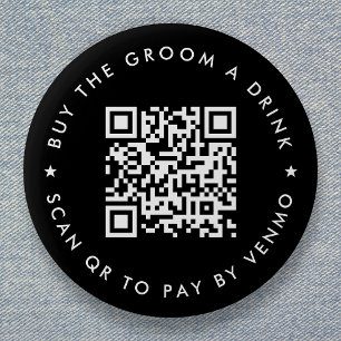 Bachelorfeest Koop de Bruidegom een Drink QR Code Ronde Button 5,7 Cm
