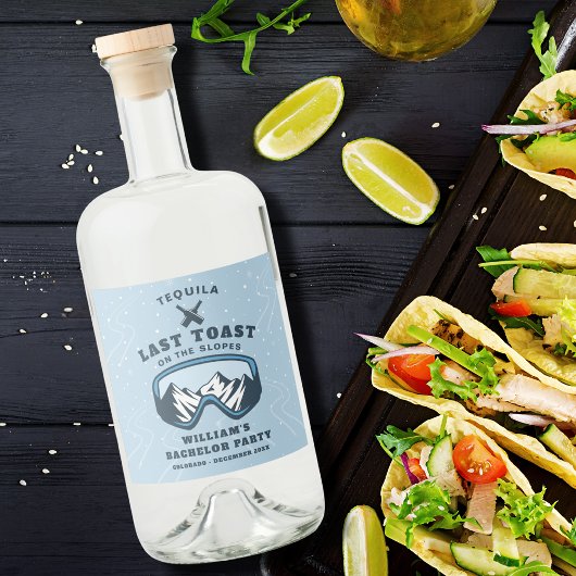 Bachelorfeest Ski-weekend Tequila Likeurfles Etiket
