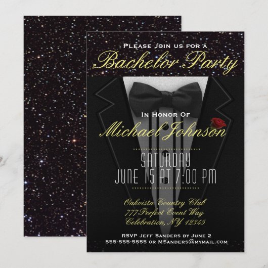 Bachelorfeest | Tuxedo Uitnodiging (Voorkant / Achterkant)