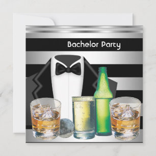 Bachelorparty Heren Drinken Tuxedo Zwart Zilver Kaart