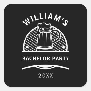 Bachelorparty zwart-witte biertjes vierkante sticker