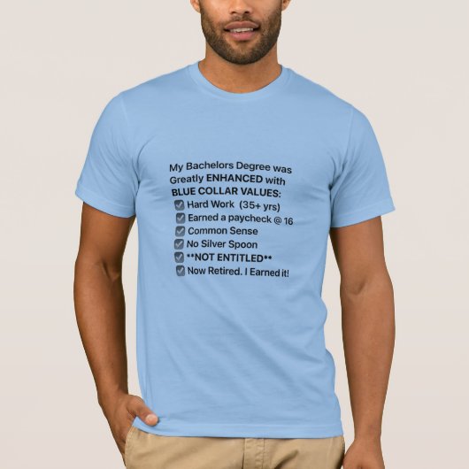 Bachelor's gradatie met blauw-kraanwaarden T-shirt (Voorkant)
