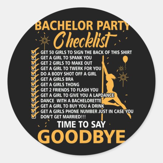 Bachelors Party Checklist Stag Do Party Ronde Sticker (Voorkant)