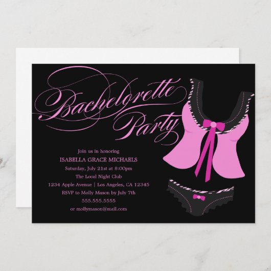 Bachelorte de lingerie rose | Invitation de parti (Devant / Derrière)