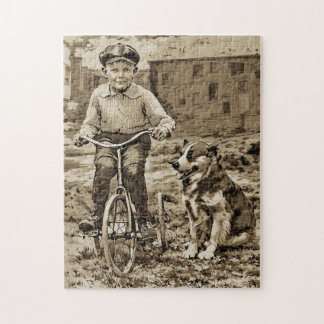 Back In The Day Boy on Bike With Dog Legpuzzel