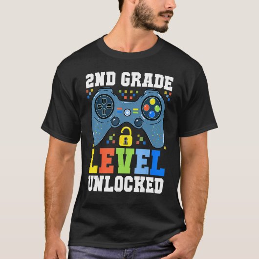 Back To School  2nd Grade Level Unlocked Gamer Boy T-shirt (Voorkant)