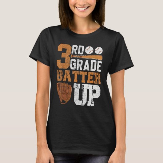 Back To School 3rd Grade Students Baseball Batter T-shirt (Voorkant)