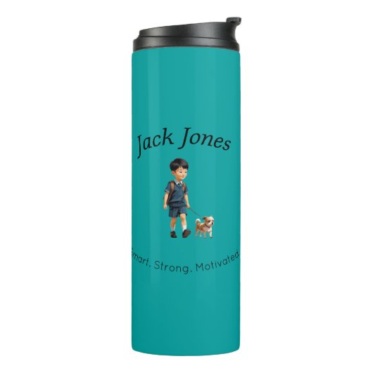 Back to School Boy & Dog Custom Water Bottle Thermosbeker (Gedraaid links)