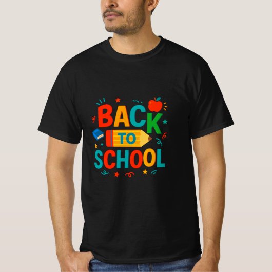 Back to School" Colorful Pencil & Apple Graphic T-shirt (Voorkant)