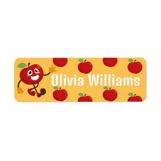 Back to School Cute Cartoon Fun Red Apple Etiket (Voorkant)