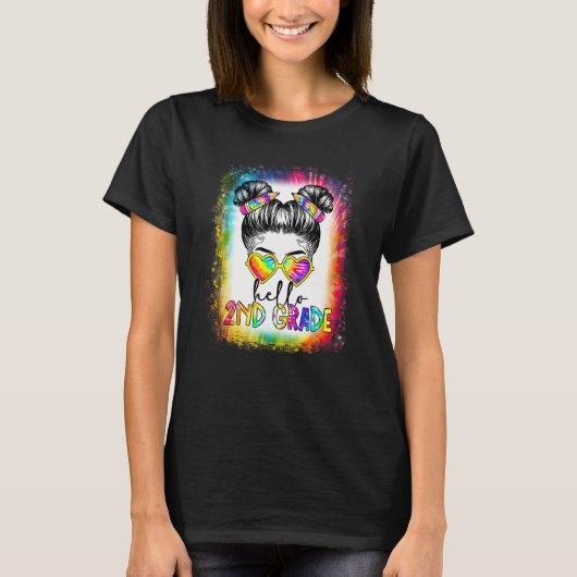 Back To School Hello 2nd Second Grade Messy Bun Ti T-shirt (Voorkant)