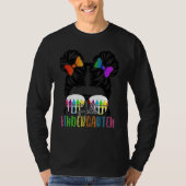 Back To School Hello Kindergarten Messy Bun Teache T-shirt (Voorkant)