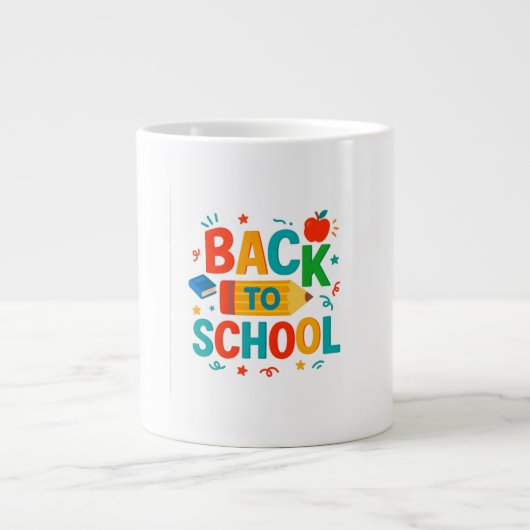 Back to School" Illustrated Pencil & Apple Coffee Extra Grote Beker (Voorkant)