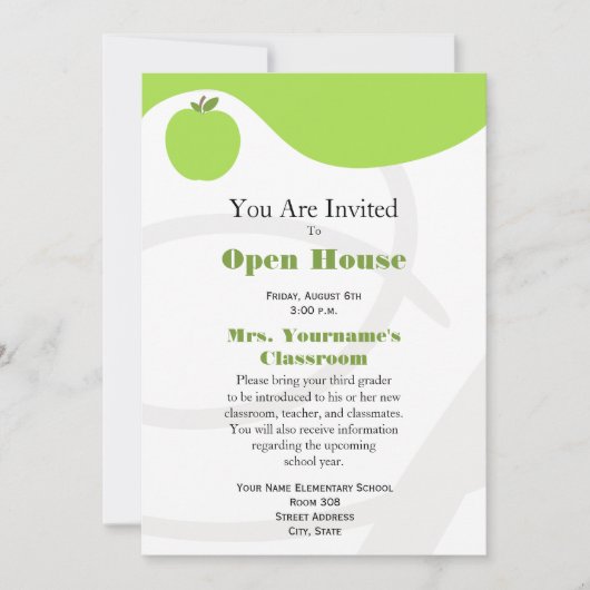 Back to School Open House Invitation - Green Apple Kaart (Voorkant)