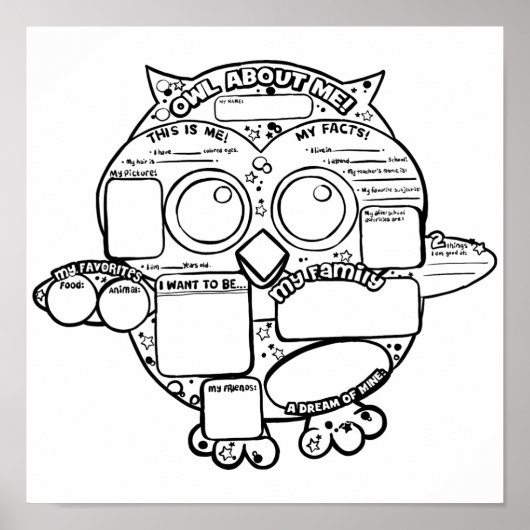 Back To School! Own Owl All About Me Poster (Devant)